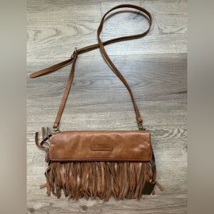 THE FRYE COMPANY Brown Leather Fringe Crossbody Bag / Clutch
